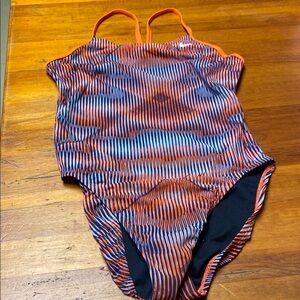 Nike Orange and Blue Women's One Piece Swimsuit